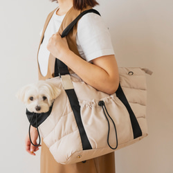 FuFu フワモコトートキャリー　オフホワイト　ー 　ペットキャリーバッグ　軽量　撥水素材　両利き対応 2枚目の画像