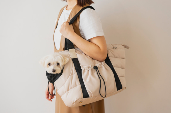 FuFu フワモコトートキャリー　オフホワイト　ー 　ペットキャリーバッグ　軽量　撥水素材　両利き対応 2枚目の画像
