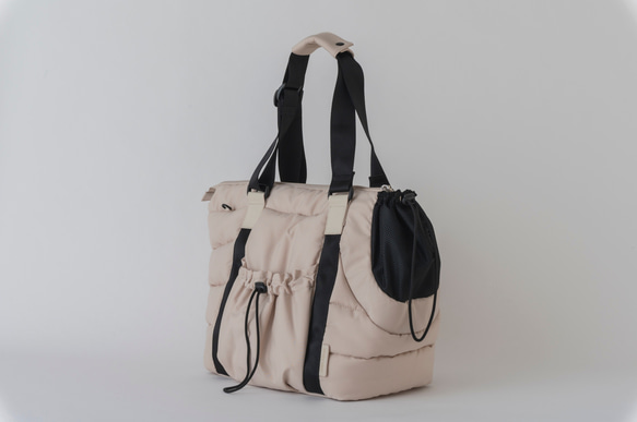 FuFu フワモコトートキャリー　オフホワイト　ー 　ペットキャリーバッグ　軽量　撥水素材　両利き対応 10枚目の画像