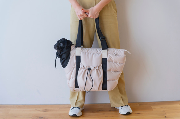 FuFu フワモコトートキャリー　オフホワイト　ー 　ペットキャリーバッグ　軽量　撥水素材　両利き対応 5枚目の画像