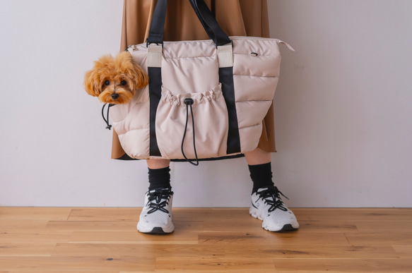 FuFu フワモコトートキャリー　オフホワイト　ー 　ペットキャリーバッグ　軽量　撥水素材　両利き対応 1枚目の画像