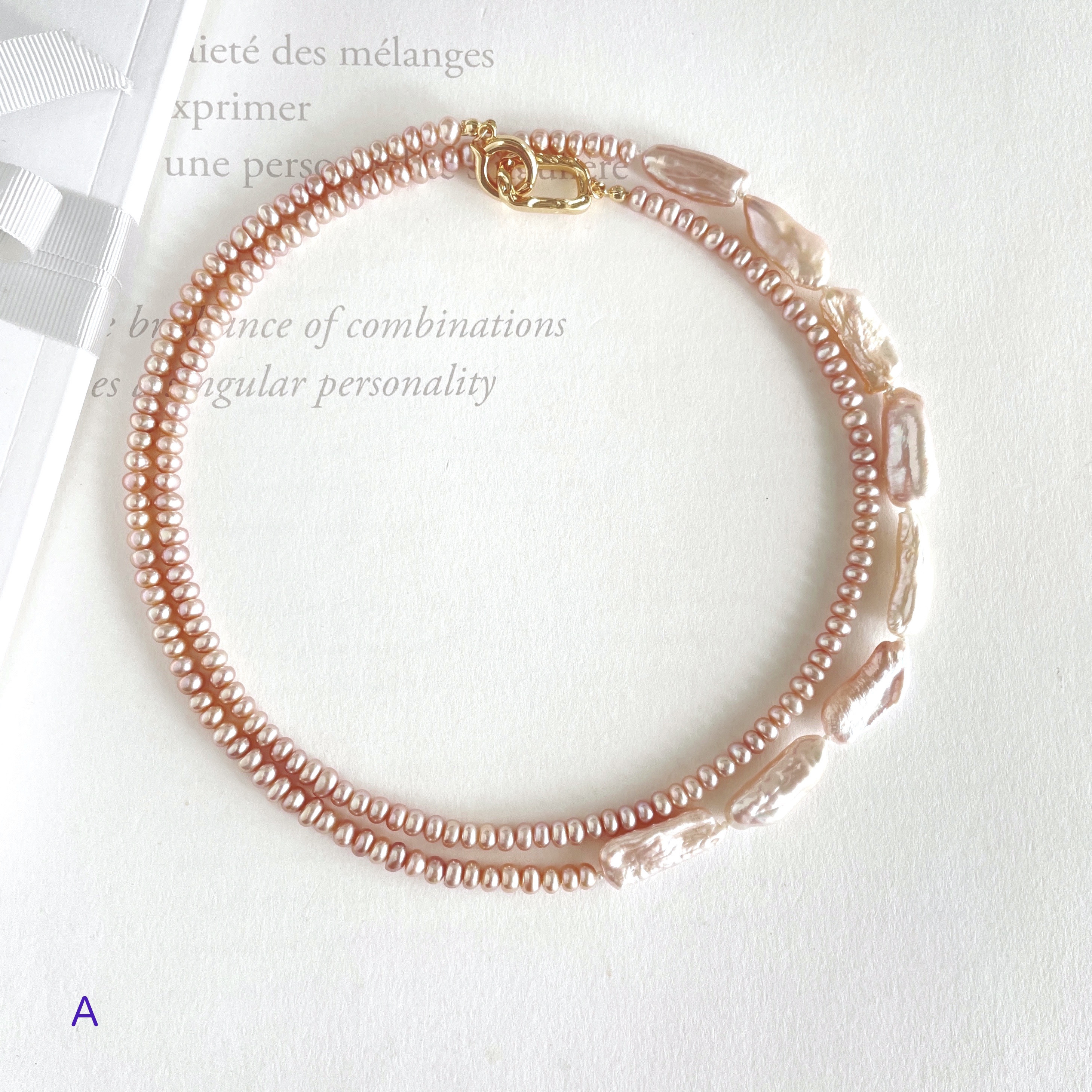 淡水真珠 琵琶パール ペールピンク 2連にもなるロングネックレス