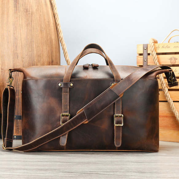 超大容量本革ボストンバッグ 手作り牛革のレトロな旅行バッグ ボストン