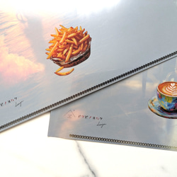 オリジナルクリアファイル2枚セット☆水面から麺☆カフェで仕事するネコ 3枚目の画像