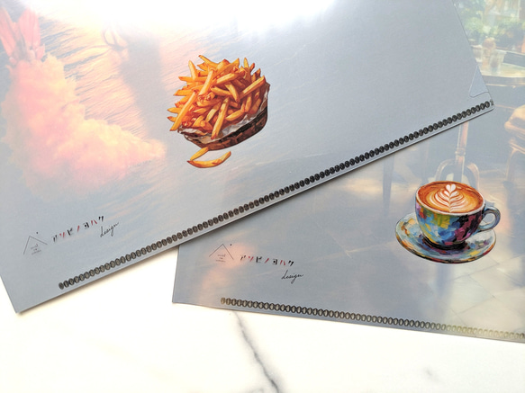 オリジナルクリアファイル2枚セット☆水面から麺☆カフェで仕事するネコ 3枚目の画像