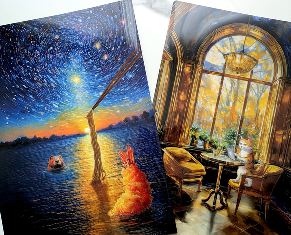 オリジナルクリアファイル2枚セット☆水面から麺☆カフェで仕事するネコ 4枚目の画像