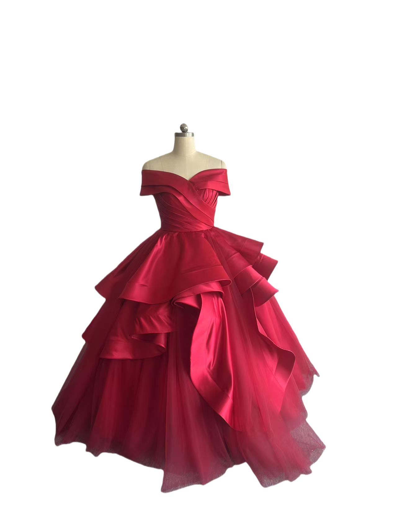 カラードレス ワインレッド 取り外しオフショルダー 編み上げ ラッフルフリル ブライダル 前撮り