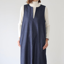 岡山児島デニムジャンパースカート／8オンスソフトデニムワンピース／スラッシュネック／インディゴ・ブルー 8枚目の画像