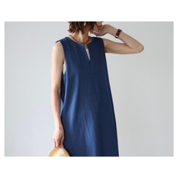 岡山児島デニムジャンパースカート／8オンスソフトデニムワンピース／スラッシュネック／インディゴ・ブルー 13枚目の画像