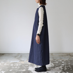 岡山児島デニムジャンパースカート／8オンスソフトデニムワンピース／スラッシュネック／インディゴ・ブルー 7枚目の画像
