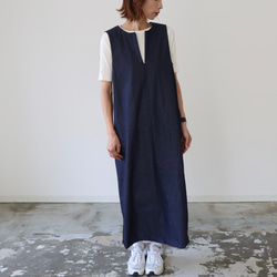 岡山児島デニムジャンパースカート／8オンスソフトデニムワンピース／スラッシュネック／インディゴ・ブルー 12枚目の画像