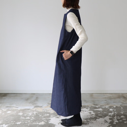 岡山児島デニムジャンパースカート／8オンスソフトデニムワンピース／スラッシュネック／インディゴ・ブルー 6枚目の画像