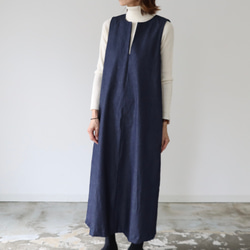 岡山児島デニムジャンパースカート／8オンスソフトデニムワンピース／スラッシュネック／インディゴ・ブルー 5枚目の画像