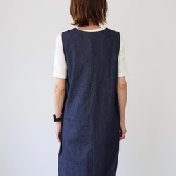 岡山児島デニムジャンパースカート／8オンスソフトデニムワンピース／スラッシュネック／インディゴ・ブルー 10枚目の画像