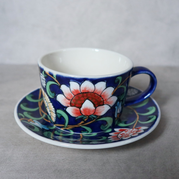 Avenue カップ＆ソーサー ネイビー バッチャン焼き ベトナム食器