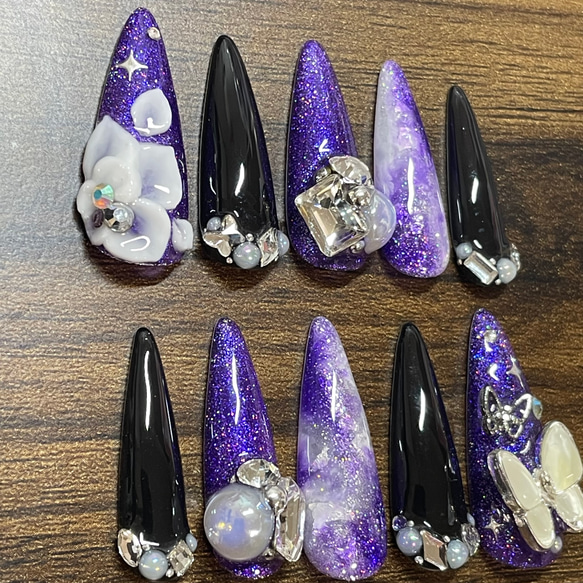 現品 ギャル 薔薇 蝶 ニュアンス ネイルチップ 卒業式 成人式 結婚式 2枚目の画像