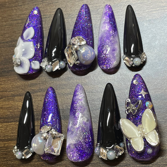 現品 ギャル 薔薇 蝶 ニュアンス ネイルチップ 卒業式 成人式 結婚式 3枚目の画像