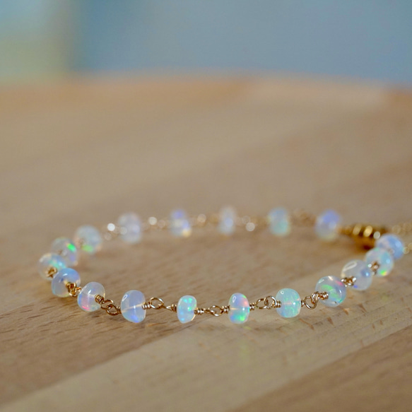 【All 14Kgf】エチオピア産オパール　マグネットクラスプブレスレット 4枚目の画像