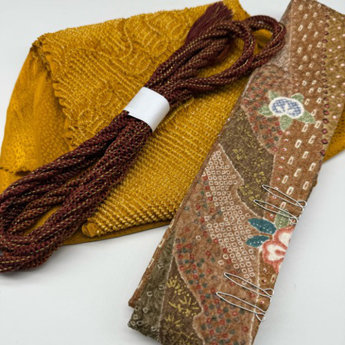 振袖】6578正絹中抜き絞り帯揚げ＆ハンドメイド重ね衿 帯締めセット