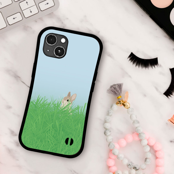 草むらのウサギ グリップケース iPhoneケース 3枚目の画像