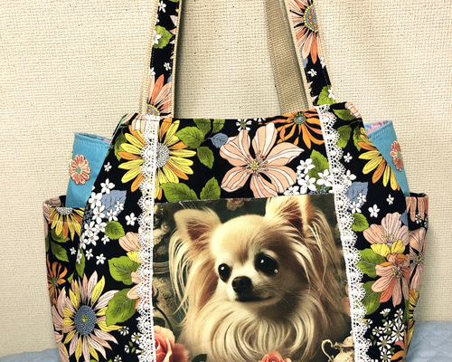 チューリップバッグ ロングコートちわわ ハンドメイド ビーズ ミルルン