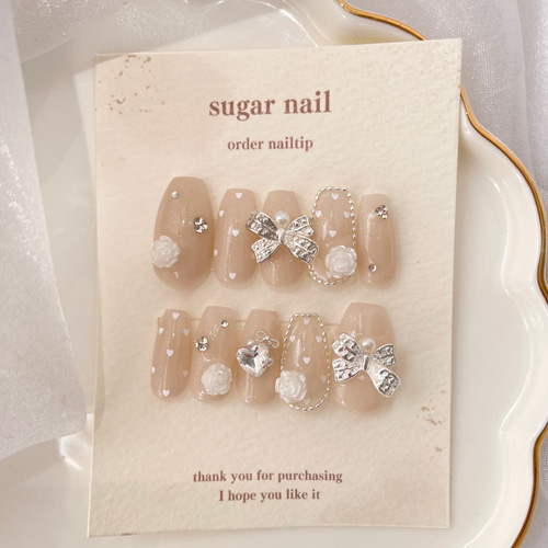 ネイルチップ ハートネイル リボンネイル ワンホンネイル 韓国 ドット