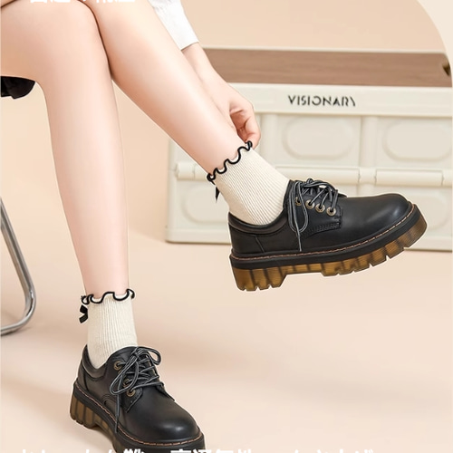 減齢小革靴女復古英倫風2025春秋新作婦人靴厚底黒本革系ベルト楽福靴