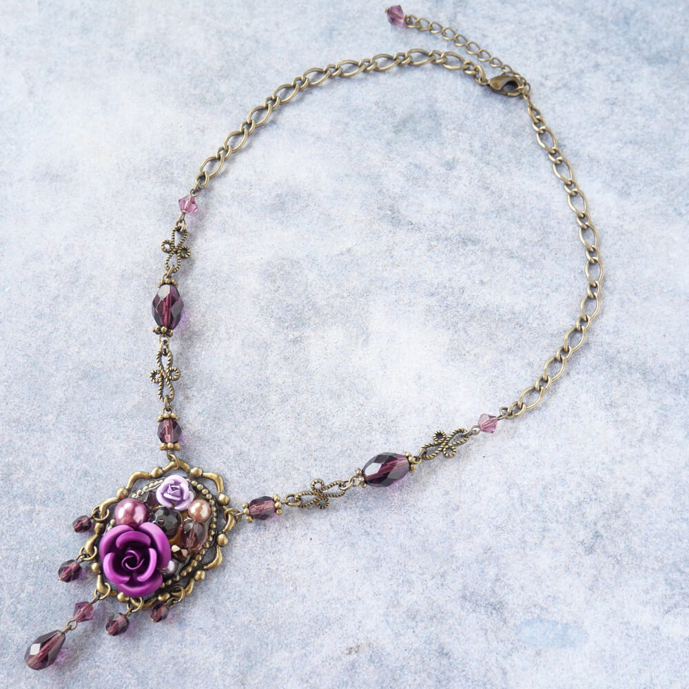 紫 薔薇 アンティーク パープル ローズ ネックレス ゴスロリ