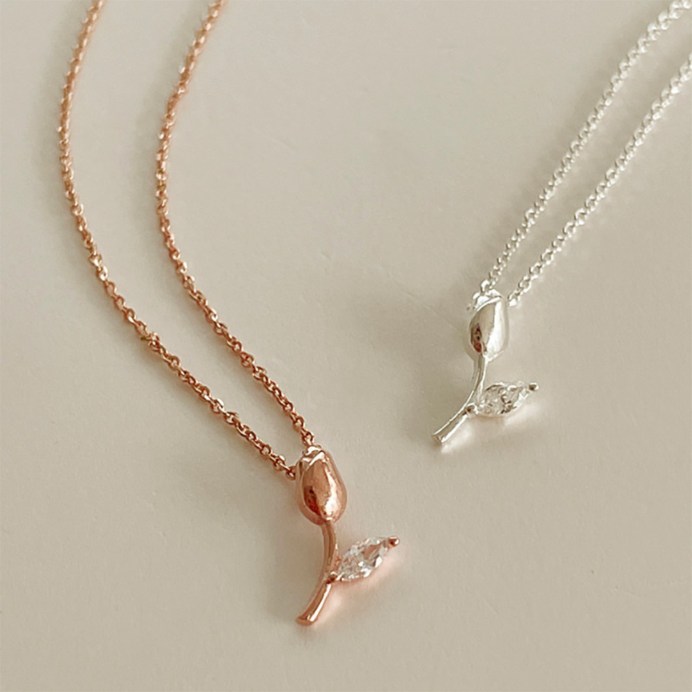 「Creema限定」 925 silver  チューリップ フラワー ストーン メタル プチネックレス |結婚式 誕生