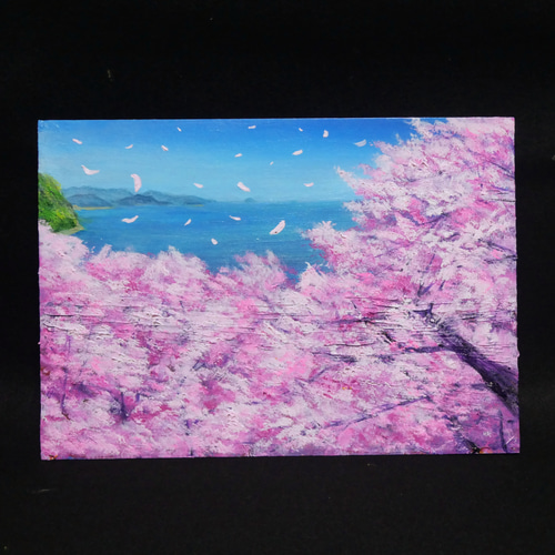 油絵 油彩 油彩画 絵 絵画【海に舞う桜】 油絵 油彩 油彩画 絵 絵画【海に舞う桜】
