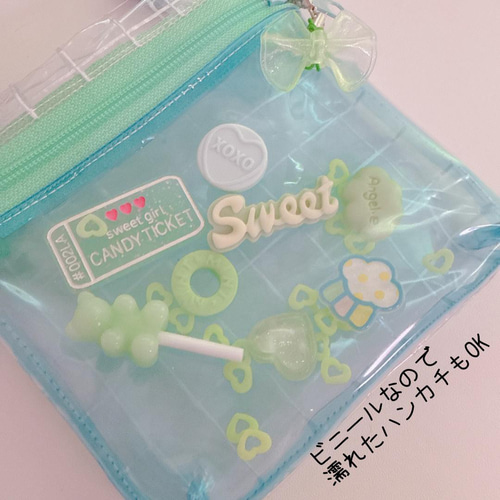 113）シャカシャカ移動ポケット ビニール 透明 ブルー ロリポップ 光る