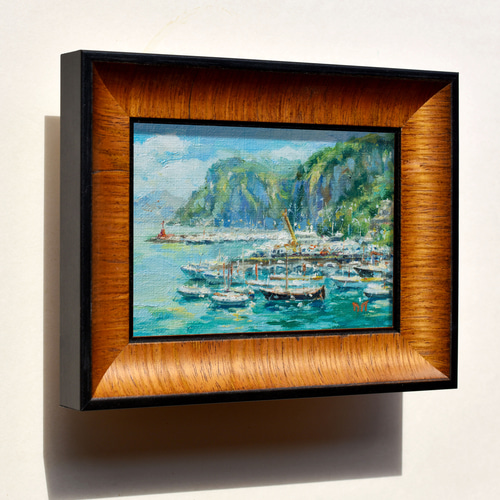 カプリ島の青】ミニ油絵原画 額付き・特典付き ギフト対応 絵画