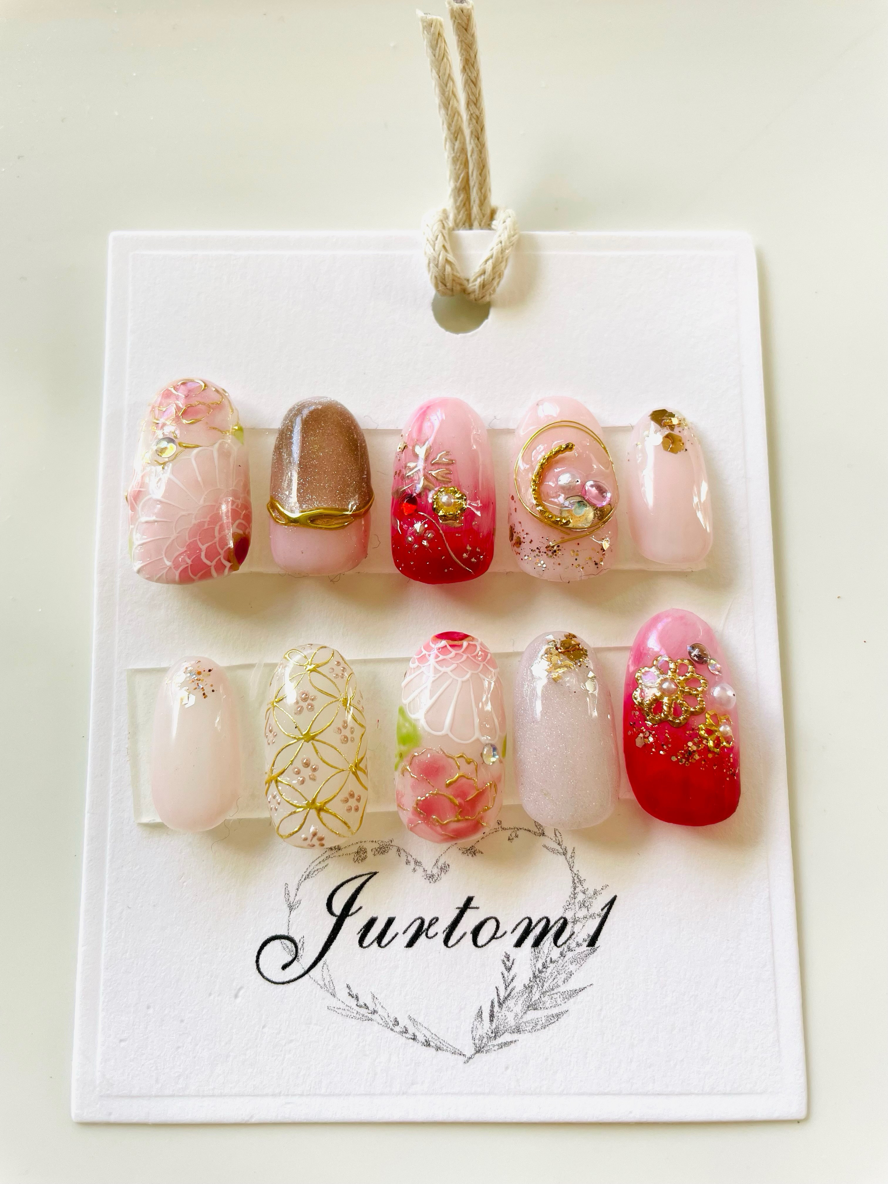 【成人式ネイル】和柄ネイル／振袖ネイル／ピンク色ネイル／オリジナルネイル／着物ネイル／ブライダルネイル