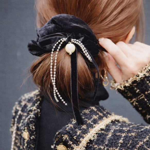 卒園式・入学式にも♪ CHOUCHOU シュシュ ベロアリボン×ボールチェーン