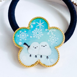 鳥　レジンヘアゴム　雪玉飾り ミキハウス前開きベスト鳥レジンヘアゴム雪玉飾り