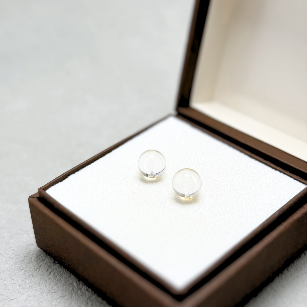 K18 8mm シンプル クォーツ/白水晶  天然石ピアス - petitL