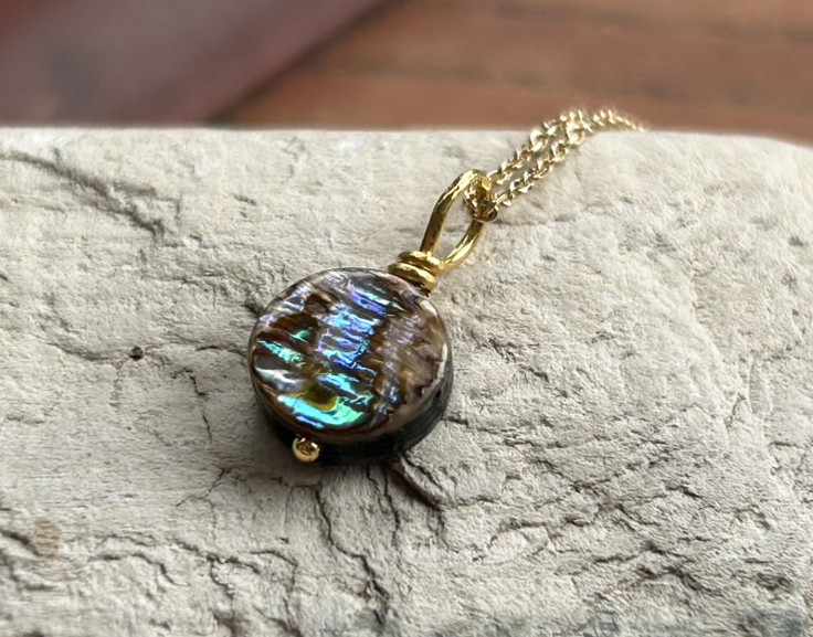 K24純金・天然アバロン（アワビ)ラウンドシェイプ◇ペンダントトップ