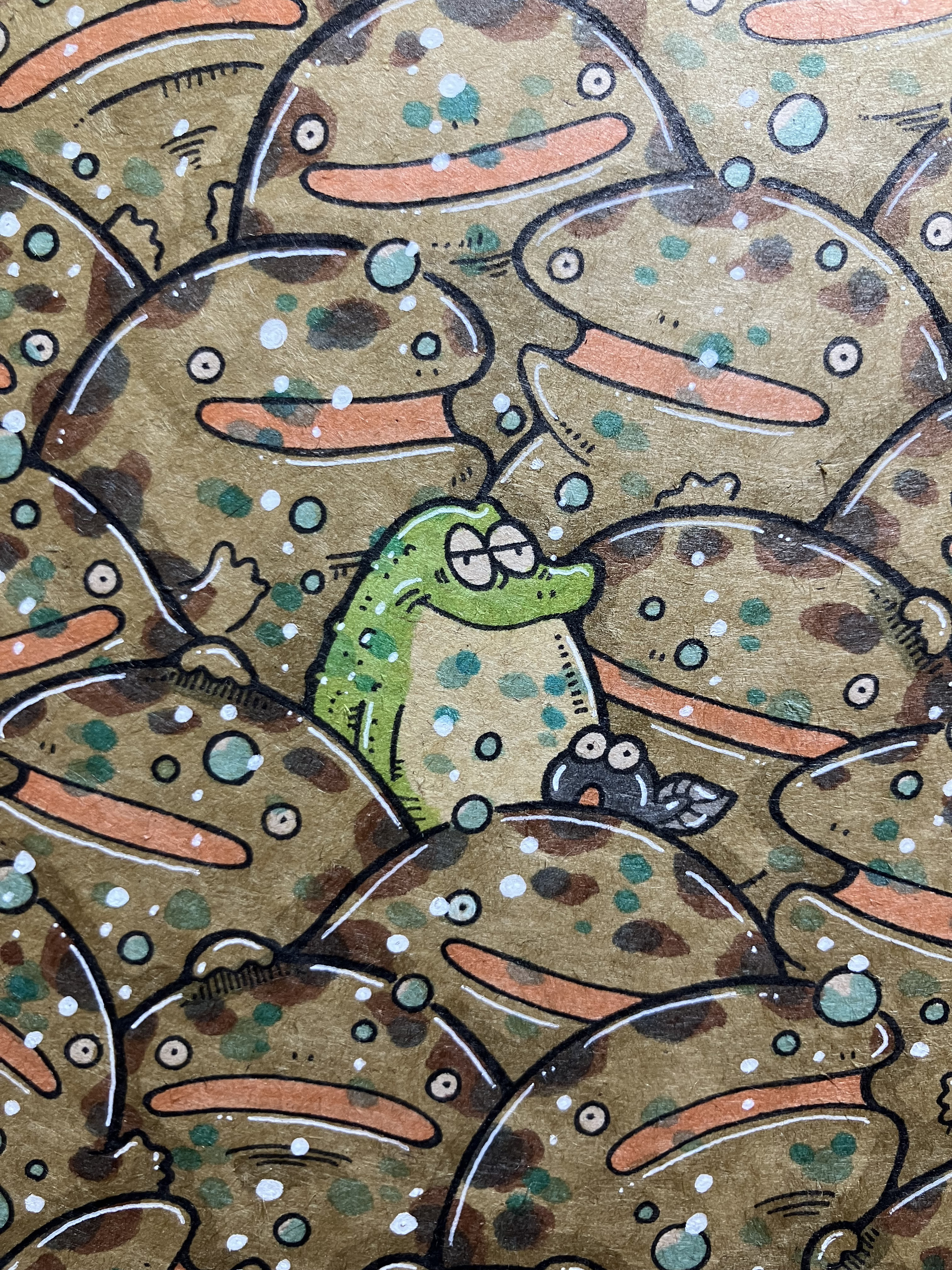 カエル　トビウオ　絵画　自作 カエル　トビウオ　絵画　自作