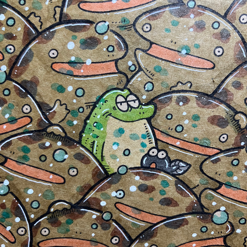 カエル　トビウオ　絵画　自作 水彩画原画 カエル 絵画 2900deJ 通販 14938658｜Creema(クリーマ)