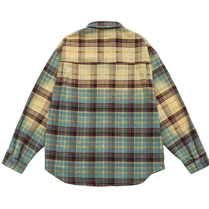 春 秋冬新作 メンズ チェック柄グラデーションラペル長袖シャツ 男 おしゃれ 通勤 ビジネス トップス