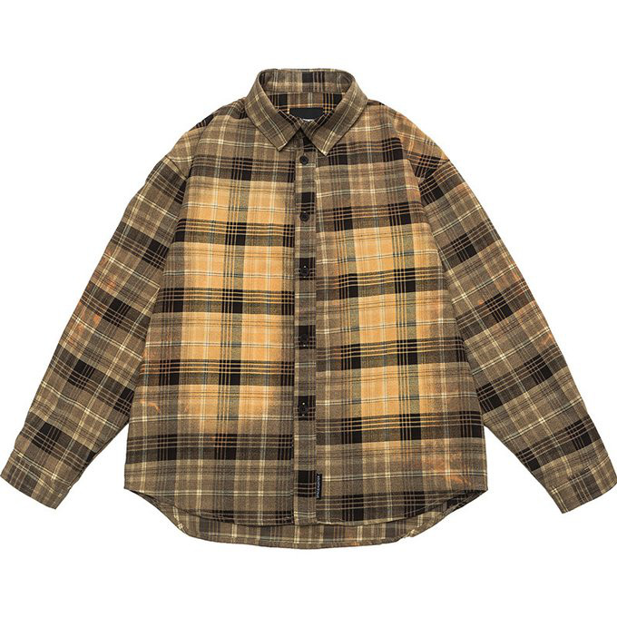 春 秋冬新作 メンズ チェック柄グラデーションラペル長袖シャツ 男 おしゃれ 通勤 ビジネス トップス