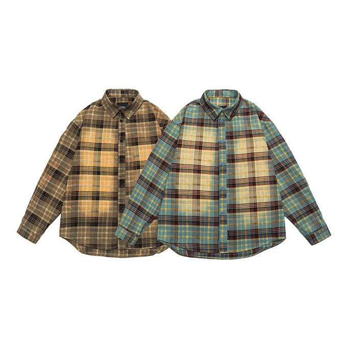 春 秋冬新作 メンズ チェック柄グラデーションラペル長袖シャツ 男 おしゃれ 通勤 ビジネス トップス