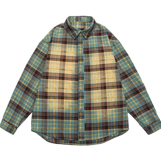 春 秋冬新作 メンズ チェック柄グラデーションラペル長袖シャツ 男 おしゃれ 通勤 ビジネス トップス