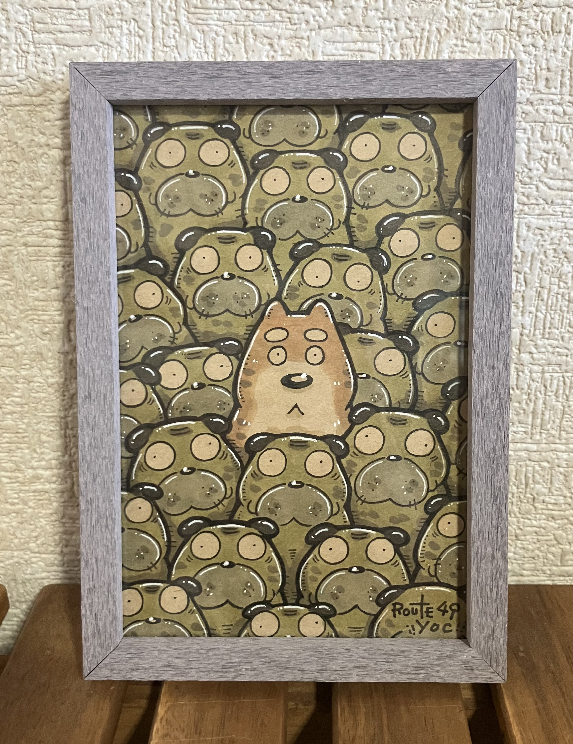 【パグと柴犬】柴犬　パグ　犬　アート　イラスト　絵　原画