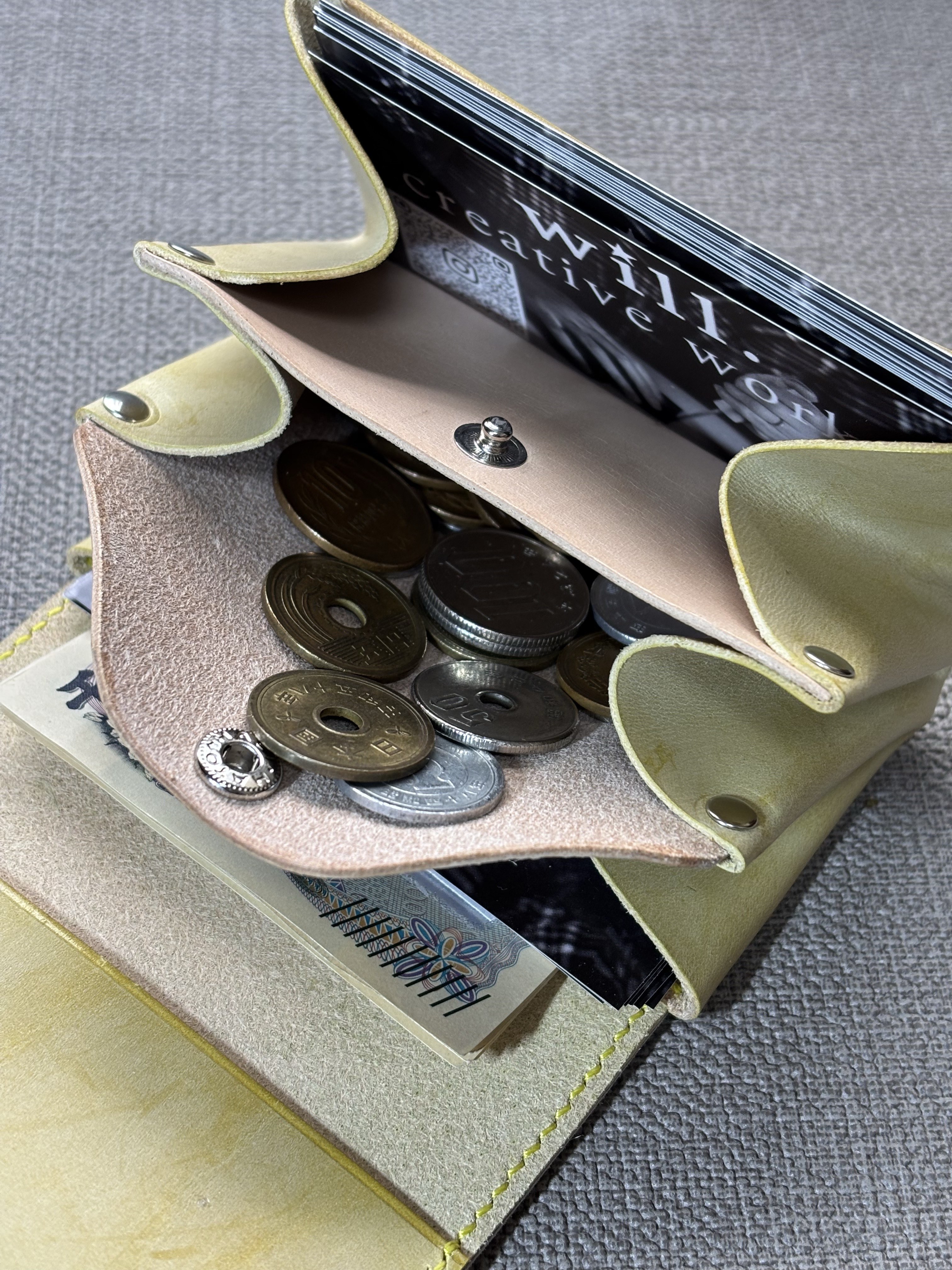 アコーディオンウォレット【ハラコ豹柄・シビラリスシオ マスタード】内装:ヌメ革 ナチュラル