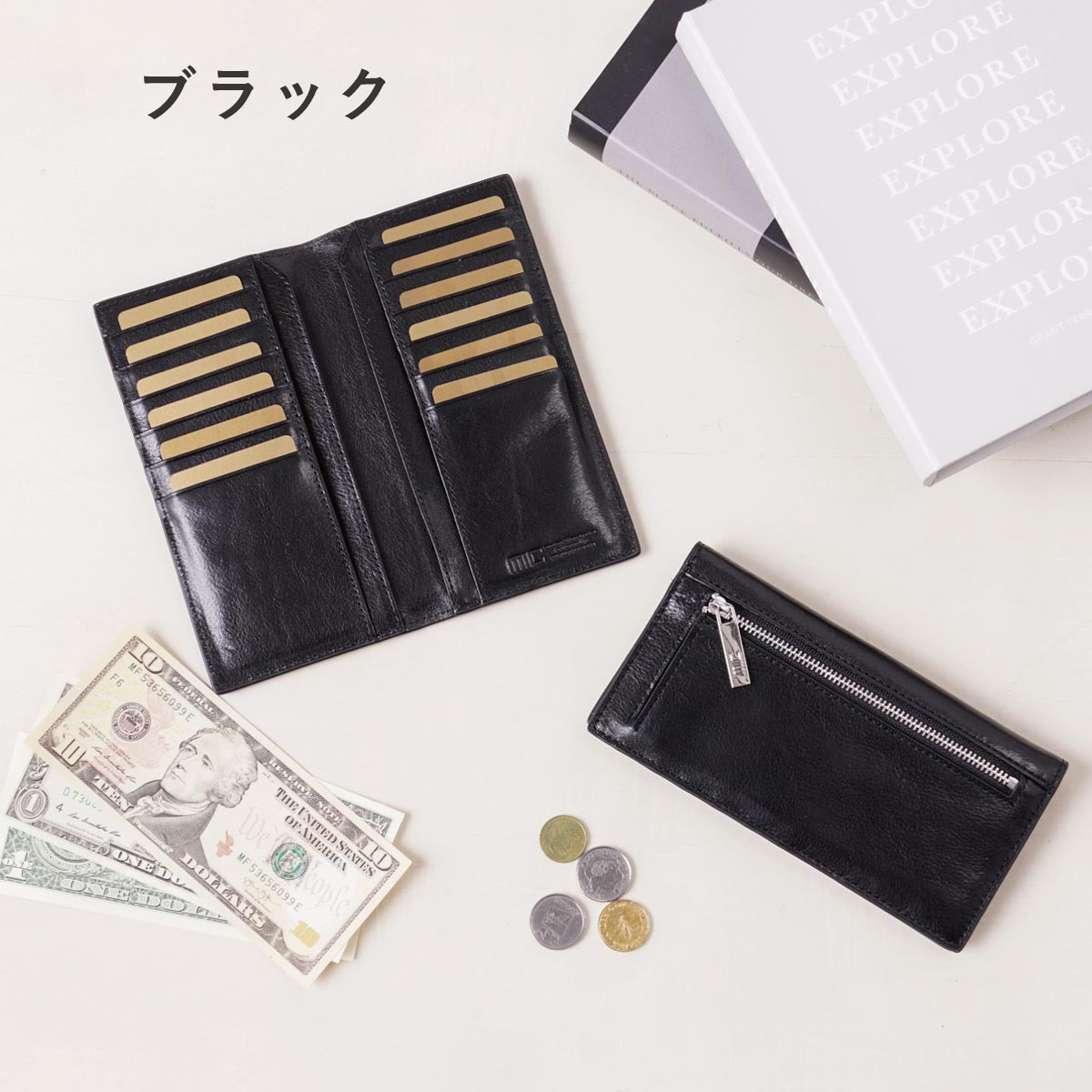 【スマホ並みにコンパクトで持ちやすい！薄型二つ折りの長財布／ヴァケッタルクス スリムロングウォレット MH1459