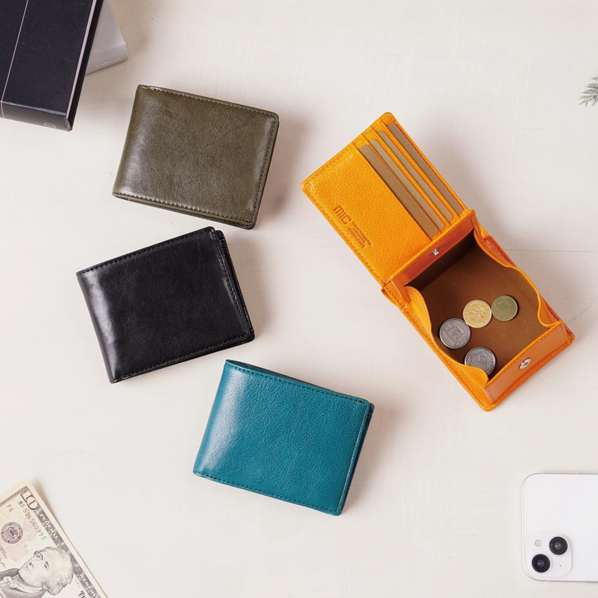 コインの出し入れがしやすい！ボックス型小銭入れのお財布／ヴァケッタルクス ボックス小銭入れ二つ折り財布 MH1460