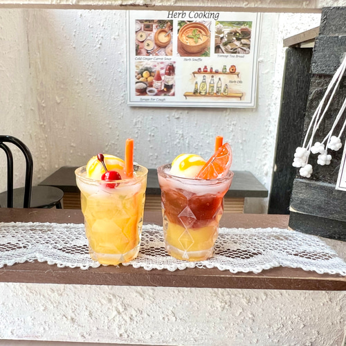 ミニチュア】ドールハウス用 オレンジティー・オレンジジュース 2個