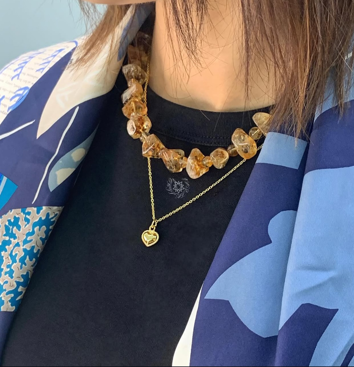 Crystal.EAA リッチレディシリーズ イッテルビウムイエロータワークリスタルハート型ネックレス 太陽の輪 幸運をもたらす