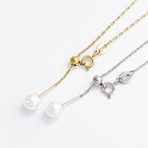 パール付き 華奢 シルバーチェーンネックレス 47cm【stn08-OR
